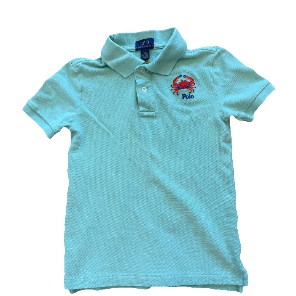 Polo Ralph Lauren Crab Embroidered Cotton Mesh Polo Shirt Celadon Boys 7